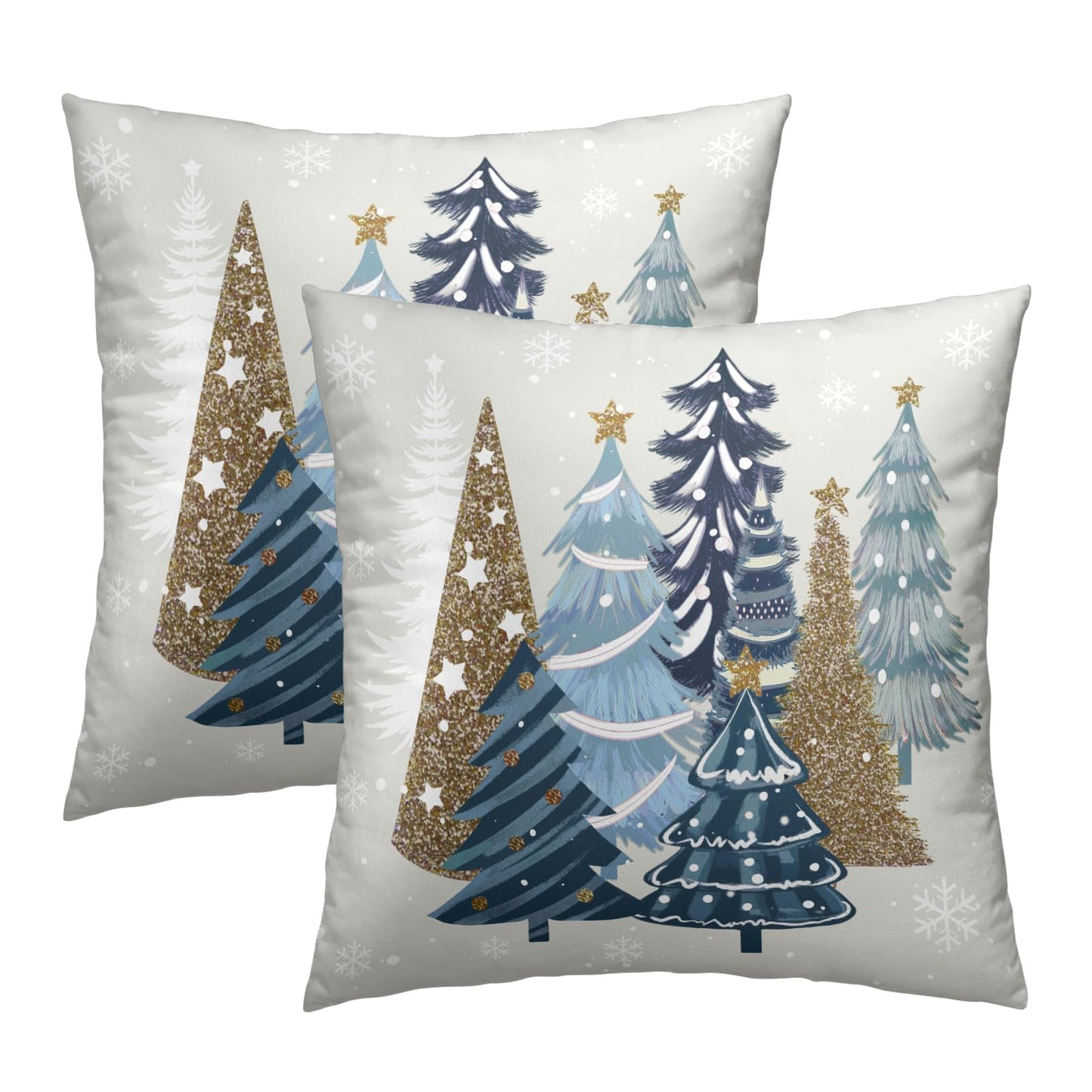 Mweet Christmas Tree Pillow Covers 20x20 Inch, Set of 2 Xmas Blue Pine Trees Snowflakes Winter Holiday Pillowcases Square Cushion Cover Farmhouse Home Decor for Living Room Sofa Couch