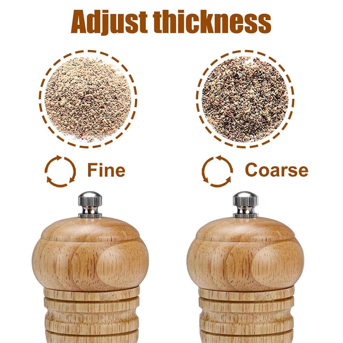 Gulex® Wood Pepper Grinder Pepper Mill,Adjustable Coarseness 8 Inch Wooden Peppermill, Ceramic Grinding Mechanism Salt Mill Refillable (1 pack) (Light-2PC)