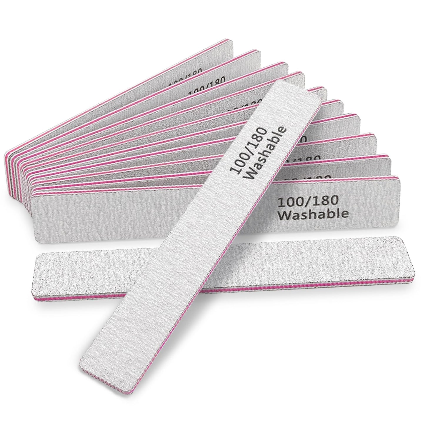 HeeYaa Nail File 12 PCS Professional Reusable 100/180 Grit Double Sides Washable Nail File Manicure Tools for Poly Nail Extension Gel and Acrylic Nails Tools Suit for Home Salon