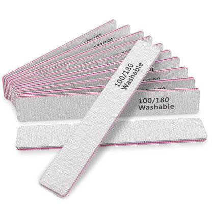 HeeYaa Nail File 12 PCS Professional Reusable 100/180 Grit Double Sides Washable Nail File Manicure Tools for Poly Nail Extension Gel and Acrylic Nails Tools Suit for Home Salon