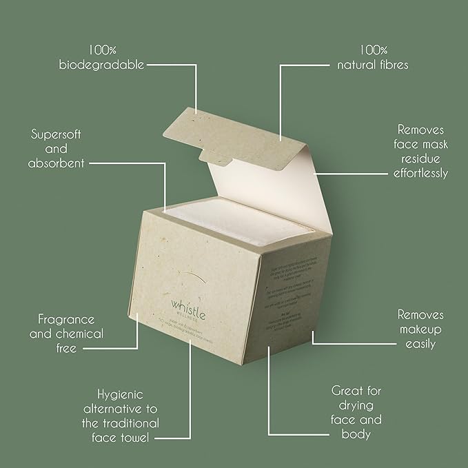 Whistle Wellness® Disposable Face Towel 10"×12", Resealable Box, Biobased Plant