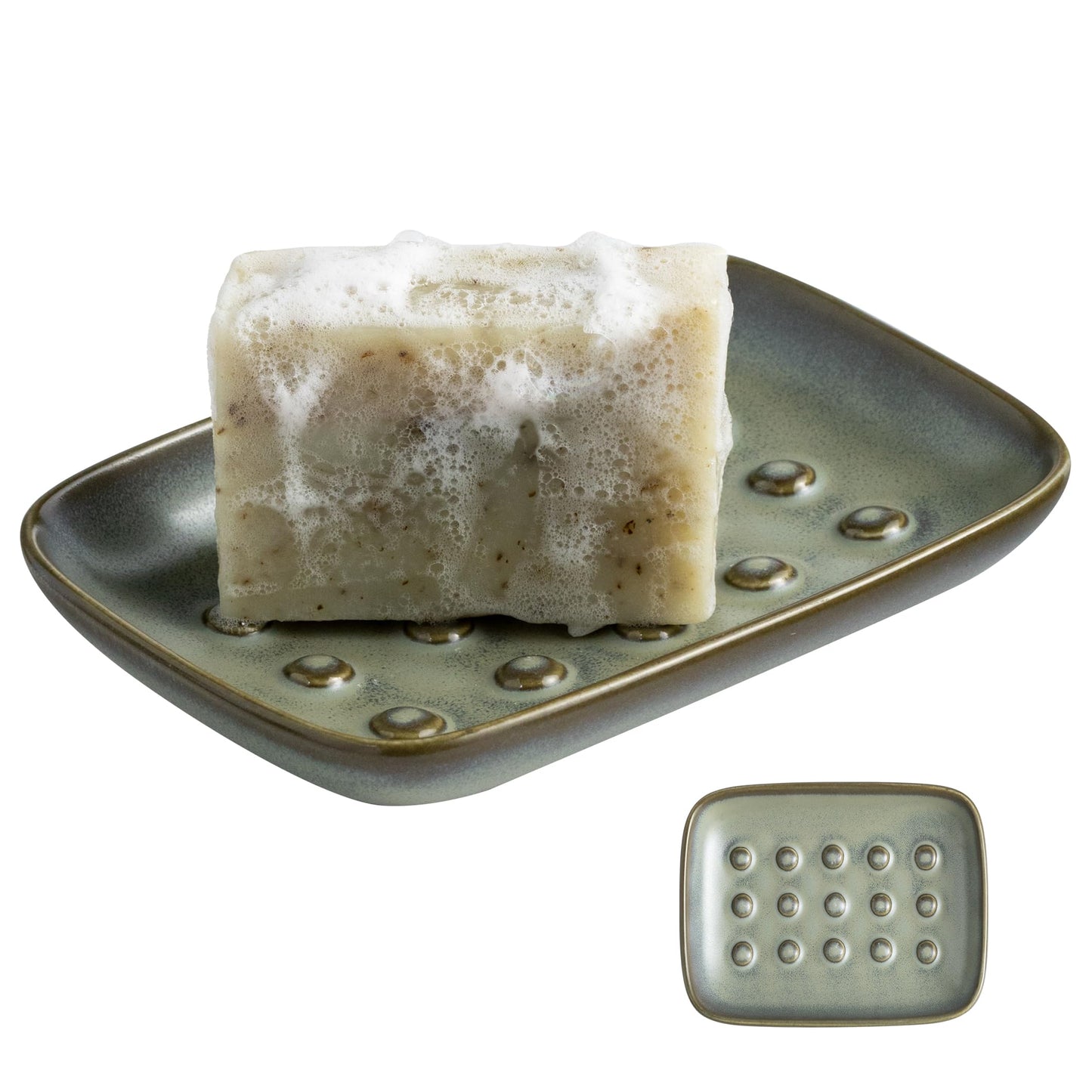 Miamolo Ceramic Soap Dish for Shower, Non-Slip Bar Soap Saver Tray Bar for Bathroom Kitchen Sink Bathtub, Easy to Clean, Dishwasher Safe, Raised Pattern - Keep Soap Dry, Dark Green