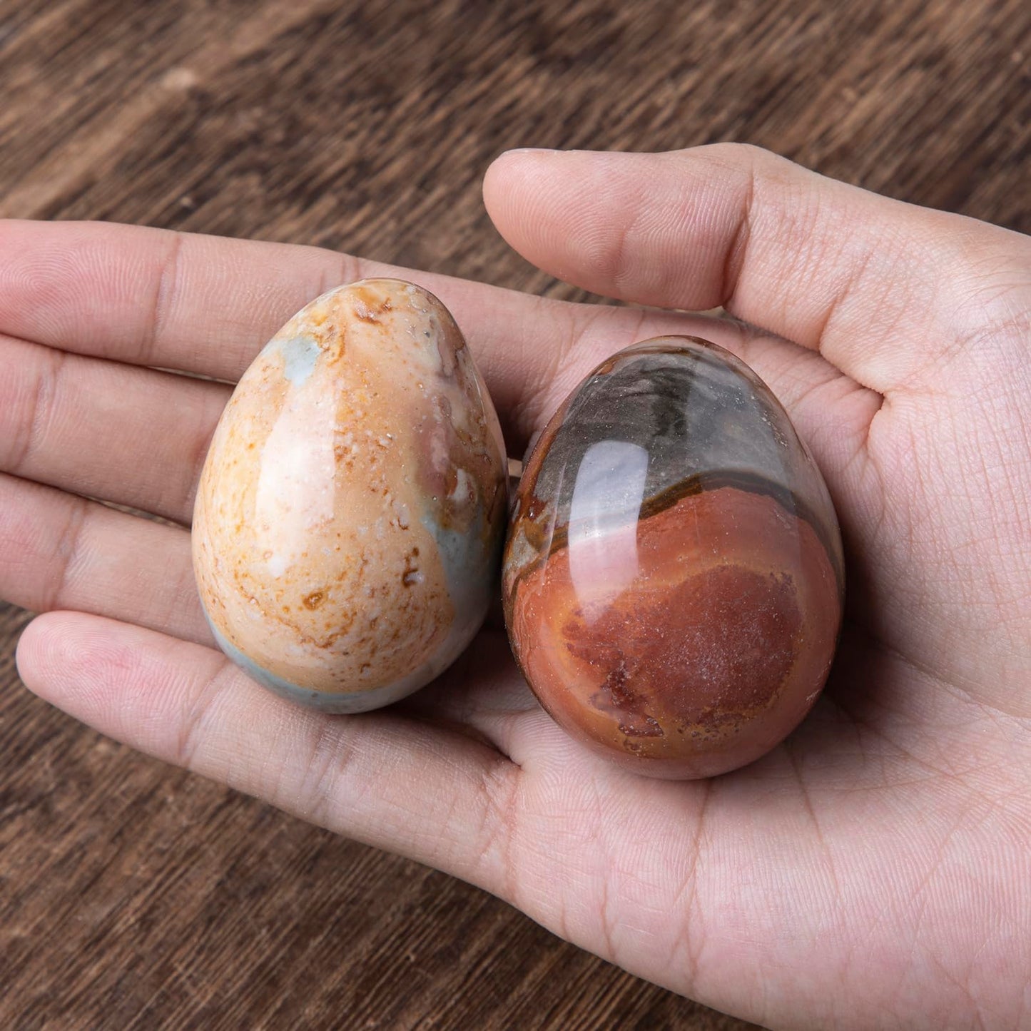 Sportmusies Natural Ocean Jasper Stone Egg Figurine Home Office Easter Decoration, Reiki Healing Crystal for Yoga Meditation, 1.69-2.28 inches