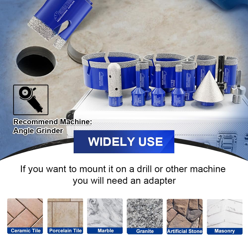 SHDIATOOL Diamond Tile Drill Bits Kit 13pcs, Porcelain Hole Saw Sets, Core Bits Cutter for Drilling Ceramic Marble Granite