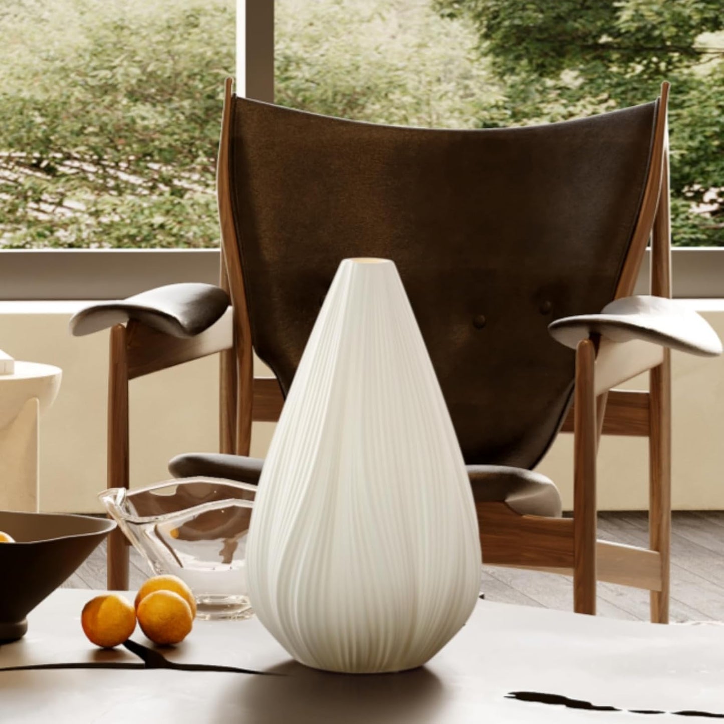 RONDURE 12.5" Modern Ceramic Table Lamp, Fully Dimmable Bedside Lamp for Bedroom Living Room Nightstand, White Translucent Ceramic Shade, Warm Ambient Decorative Corded Lighting, Bulb Included