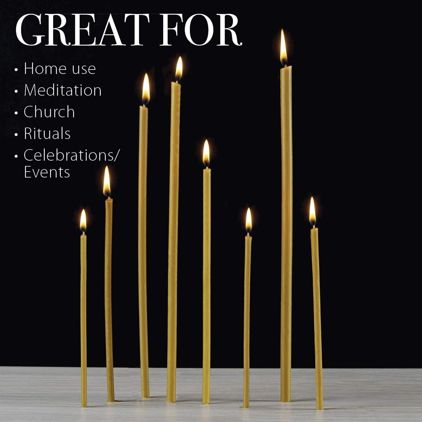 Danilovo Pure Beeswax Candles - Honey-Scented, Decorative Thin Taper Candles - Ideal for Birthday Decoration or Church Prayers - Drip Free, Tall & Smokeless Pack of 400 pcs, 7.3 x 0.24 inch