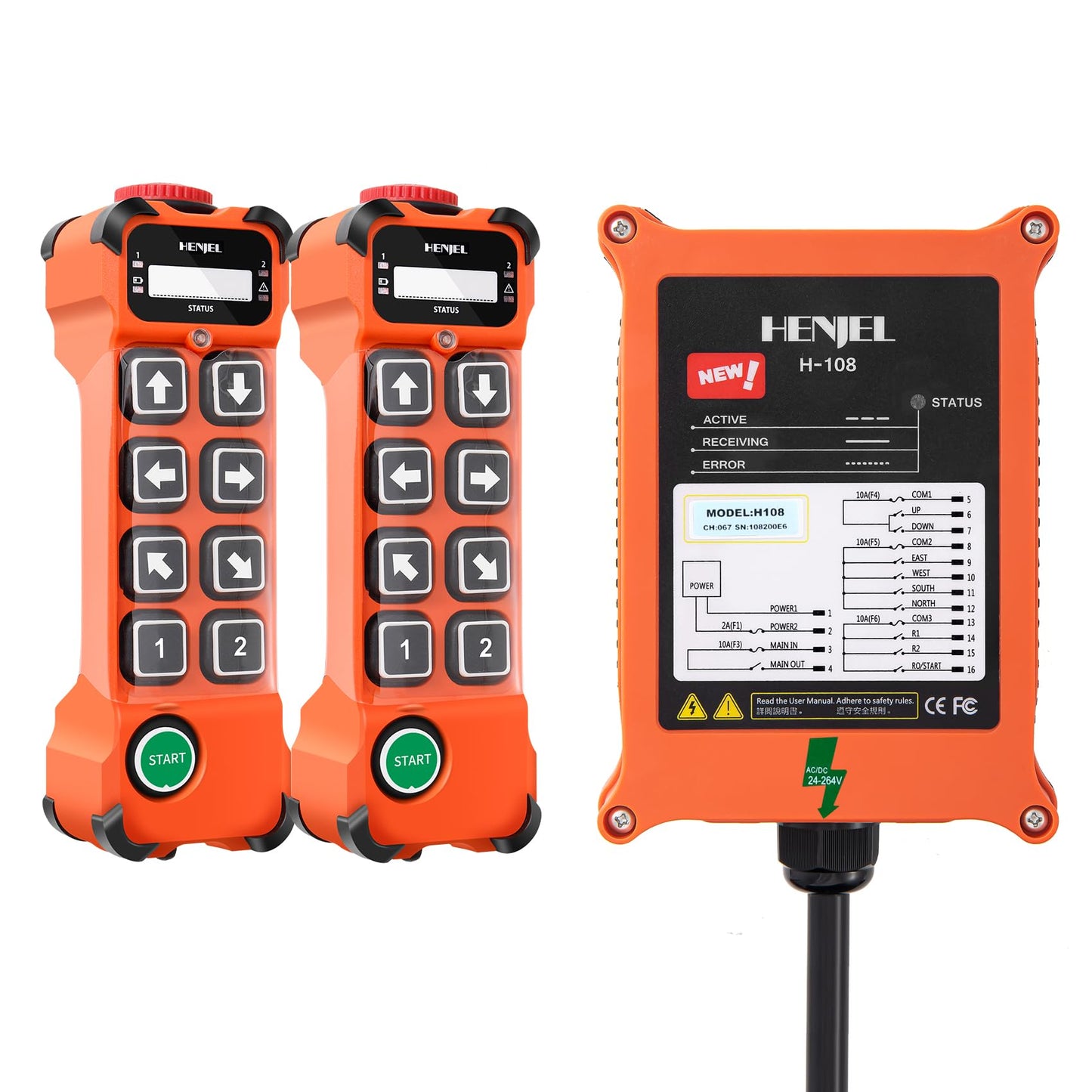 Crane Wireless Remote Control Industrial Hoist Overhead Bridge Crane Controller 8 Channel Button 2 Transmitters 24V 36V 110V 220V Receiver