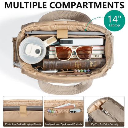 Large Bible Bag w/Bible Cover Case for Women, Puffer Bible Tote Bag Quilted Church Bag Book Carrying Case w/Shoulder Strap, Bible Study Supplies Journaling Kit Accessories Women Christian Easter Gift