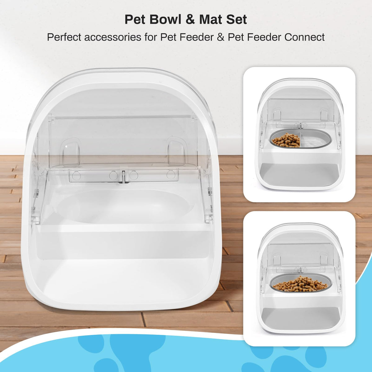 YOIHABV Replacement Mat & Bowl Set for Automatic Microchip Pet Feeder & Connect, 1 Split, 1 Flat Bowl and 1 Mat, Keep Food Fresh, Protect Cat Feeder, Easy to Clean(Grey)