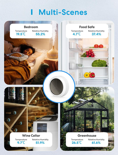 Meross Smart Thermometer Hygrometer, Hub Required, WiFi Indoor Temperature Humidity Sensor, Data Storage and Temperature Monitor Apple HomeKit, Alexa, Google, SmartThings Supported, Hub Not Included