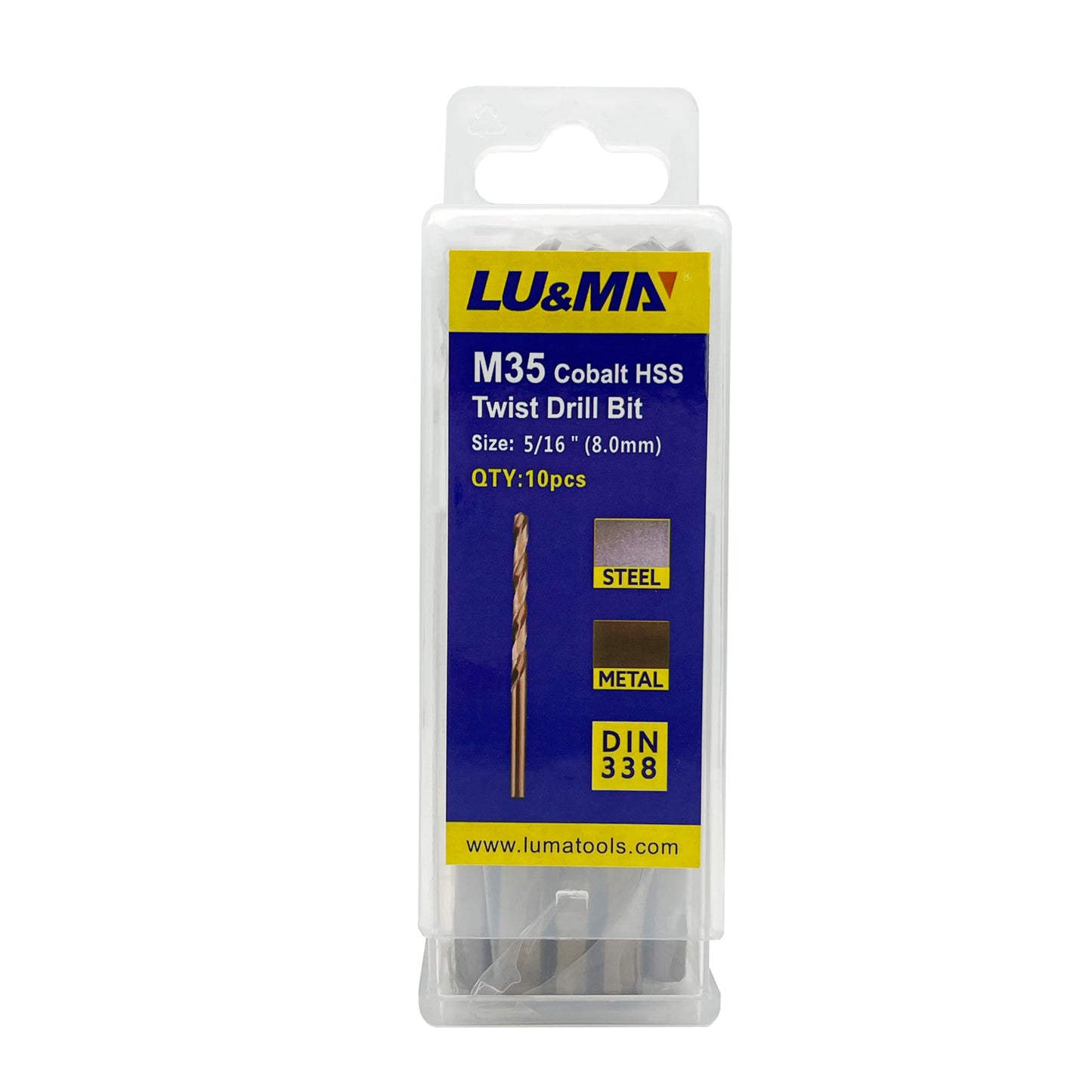 5/16" M35 Cobalt HSS Jobber Length Twist Drill Bit with Straight Shank,Heavy Duty, Pack of 10 PCS, Drilling for Cast Iron, Heat-Treated Steel, Stainless Steel and Other Hard Materials by LU&MN