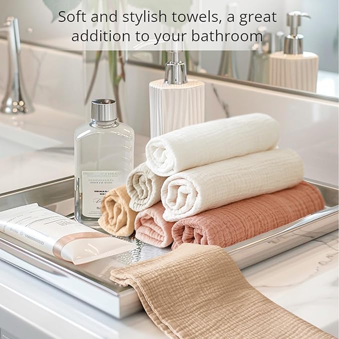 Konssy 7-Pack Soft Cotton Face Wash Cloths, Reusable Absorbent Washcloths