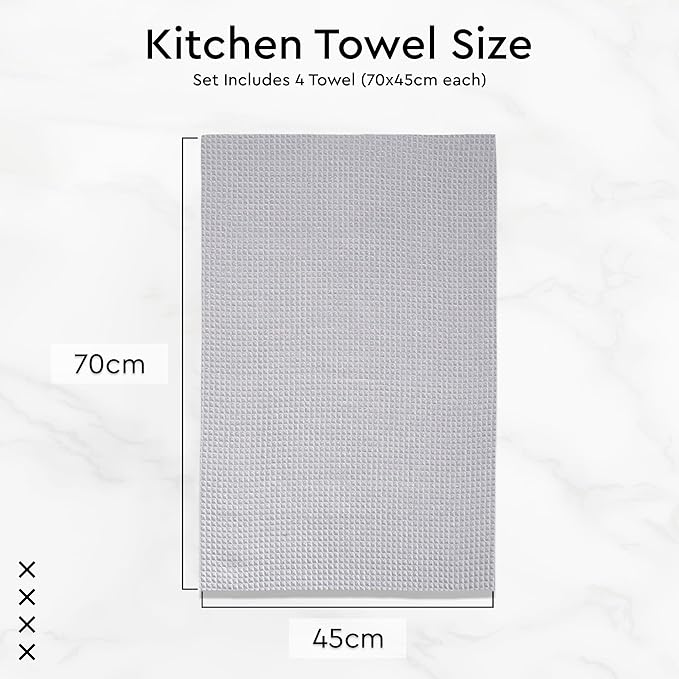 Encasa XO Kitchen Dish Towels Set | Light Grey | Waffle Weave and Flat Hand Tea