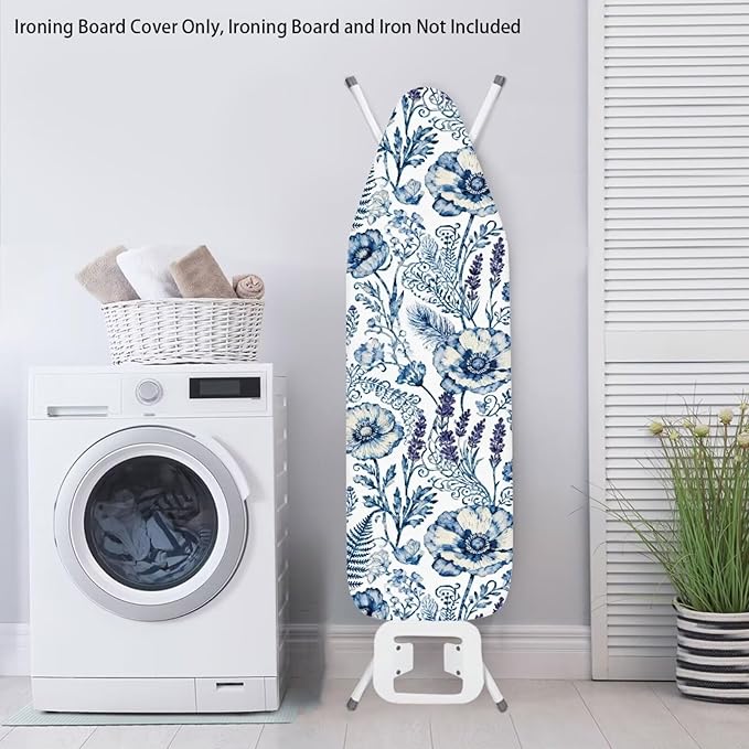 Blue Floral Print Ironing Board Cover Heavy Duty Thick Padding Iron Board