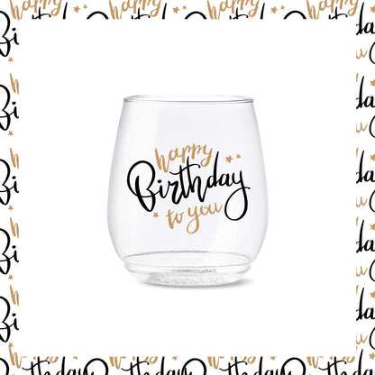 TOSSWARE POP 14oz Vino Golden Birthday Series, SET OF 6, Premium Quality, Recyclable, Unbreakable & Crystal Clear Plastic Printed Glasses
