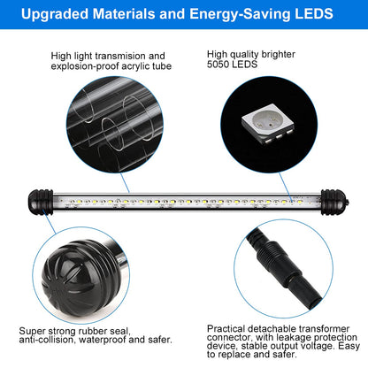 VARMHUS LED Aquarium Light, Color Changing Submersible Fish Tank Light with Timer for Sunrise and Sunset (18cm, Blue+White)