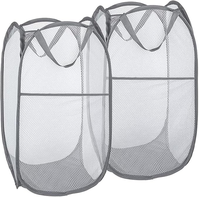 2 Pack Pop Up Laundry Hampers, Collapsible Mesh Laundry Basket, Foldable