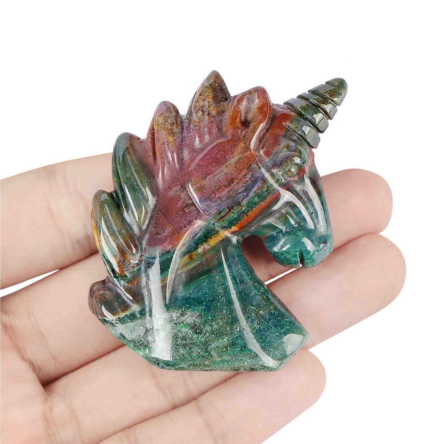 Artistone 2" Unicorn Crystal Gemstone Statue Figurine Sculpture Collection Hand Carved Reiki Healing Crystal Stone(Ocean Jasper)