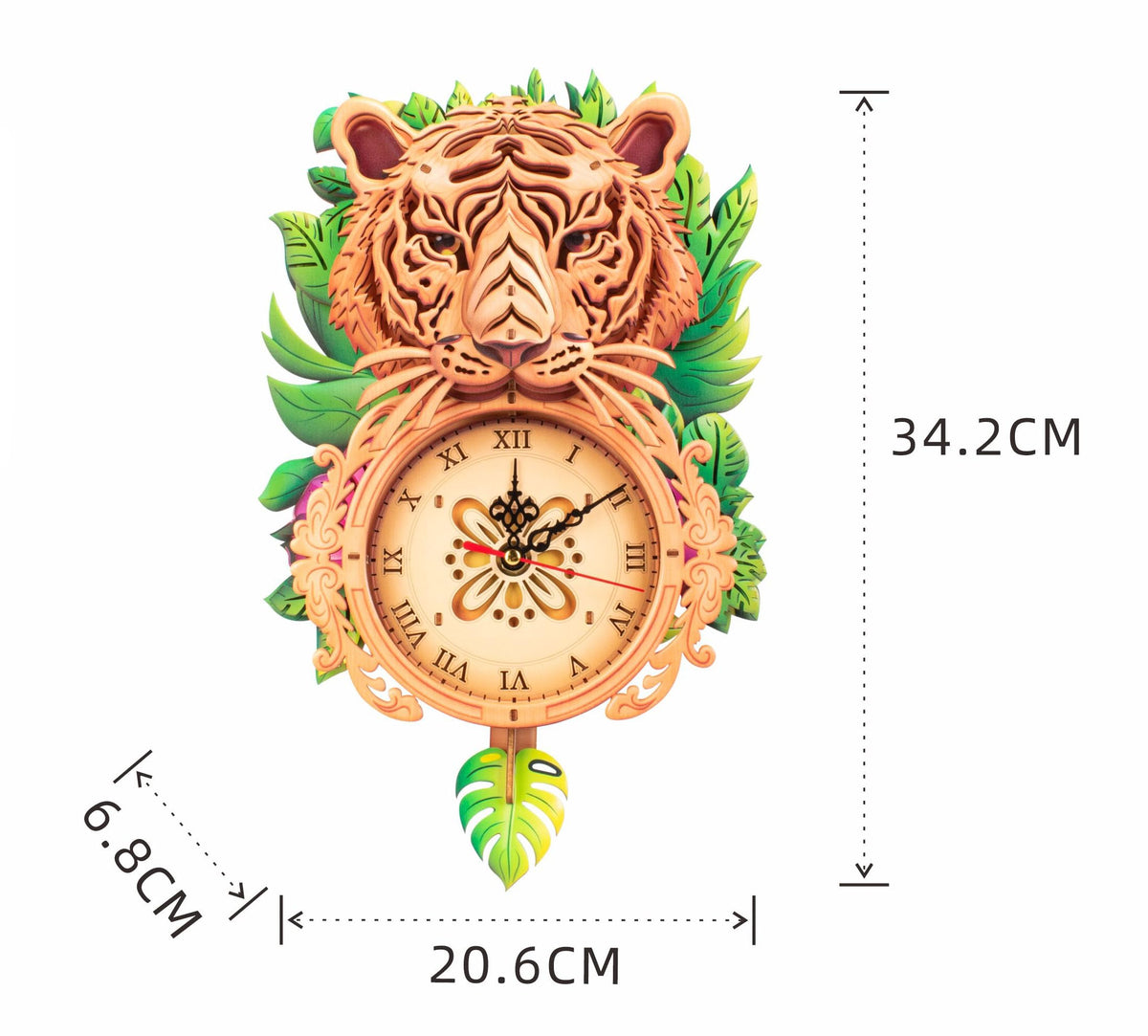 3D Wooden Puzzles Tiger Wall Clock Mechanical DIY Wall Clock Kit Model Building Kit Creative Craft Gift Home Decor for DIY Lovers Enthusiasts Brain Teaser Building Set Birthday Gifts