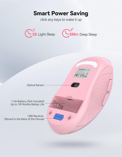 TECKNET Wireless Mouse for Laptop, Silent Bluetooth Mouse(BT5.0 & 2.4G) 4000DPI Adjustable, Computer Portable PC Quiet Mice with USB-A Receiver & 6 Buttons for Mac, 18 Months Battery