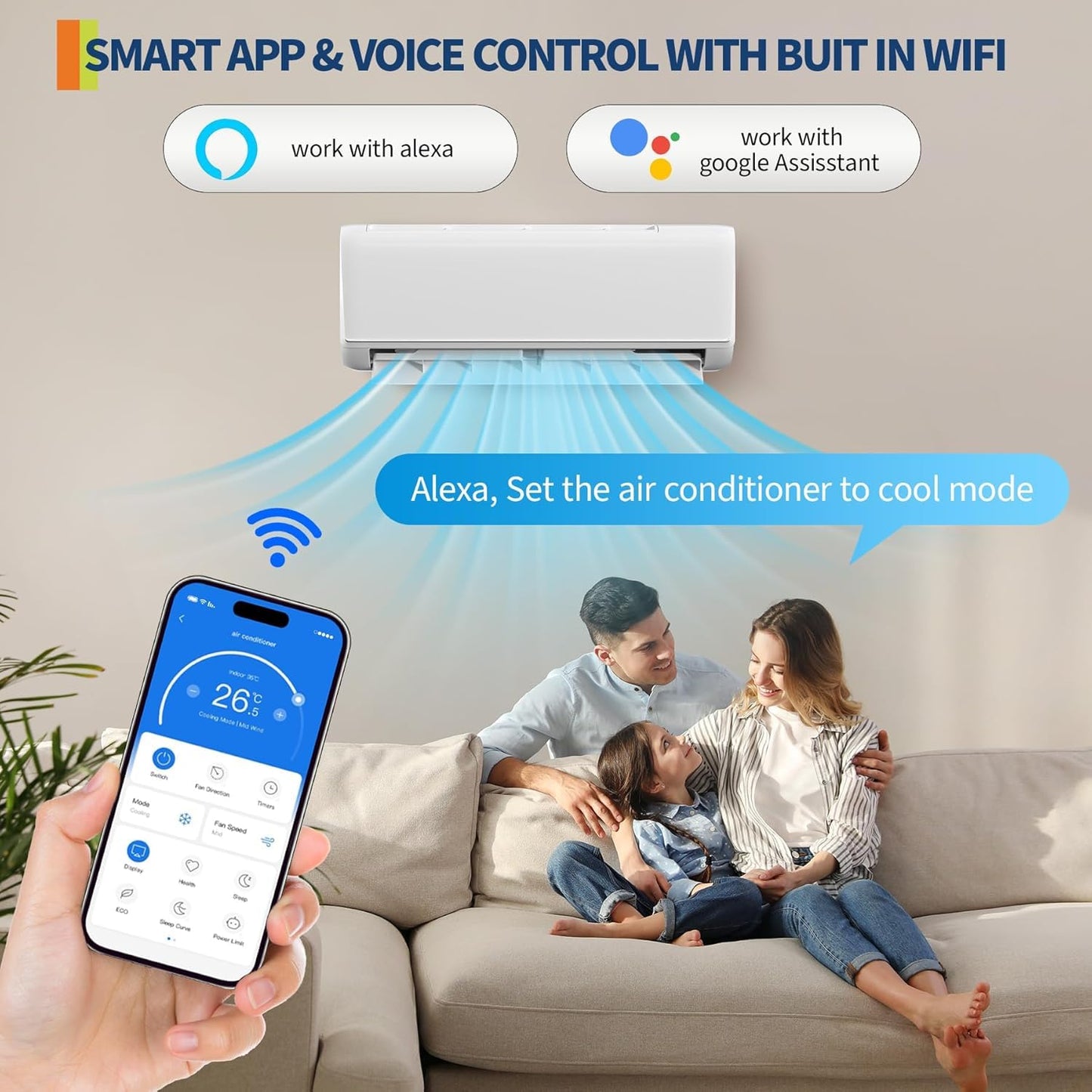 Garvee Mini Split AC & Heat Pump, 12000 BTU 115V, 22 SEER2, Remote Control & APP Control, Bulit in 2.0 WiFi, Compatible with Alexa, Ultra-Quiet, Energy Efficient, Cool and Heat Room Up to 750Sq.ft