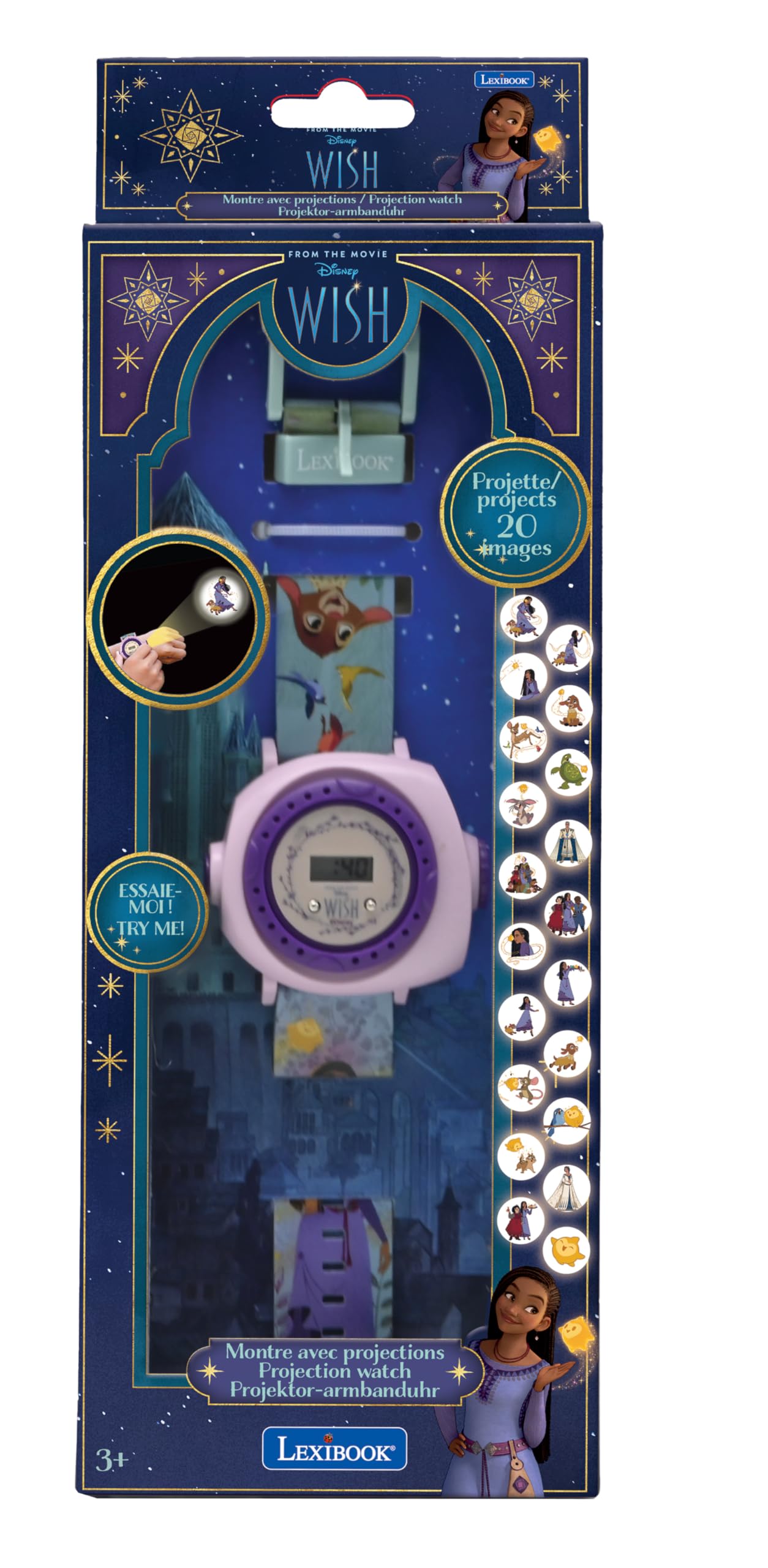 LEXIBOOK, Disney Wish - Adjustable Projection Watch Digital Screen - 20 Images of The Movie Wish - for Children - DMW050WI