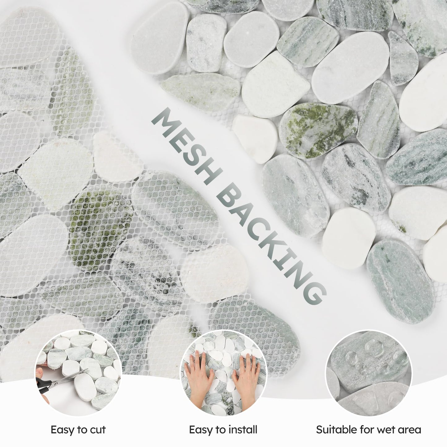 Diflart Natural Pebble Stone Tile for Shower Floor, Emerald Green Oval, 4 Sheets, Sliced Pebble Mosaic Backsplash for Kitchen Bathroom Floor and Wall Tile