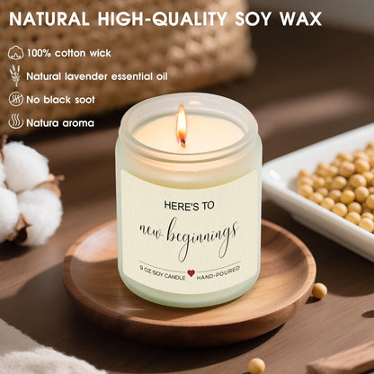 Kosmickiss New Beginnings Gifts for Women, Lavender Scented Candle, New Job, Farewell, Congratulations, Divorce Gifts for Women, Men, Coworkers, Friends