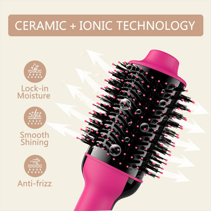 Hair Dryer Brush Blow Dryer in One, Upgraded 4 in 1 Hair Dryer and Styler Volumizer with Negative Ion Anti-frizz Ceramic Titanium Barrel Hot Air Hair Straightener Brush