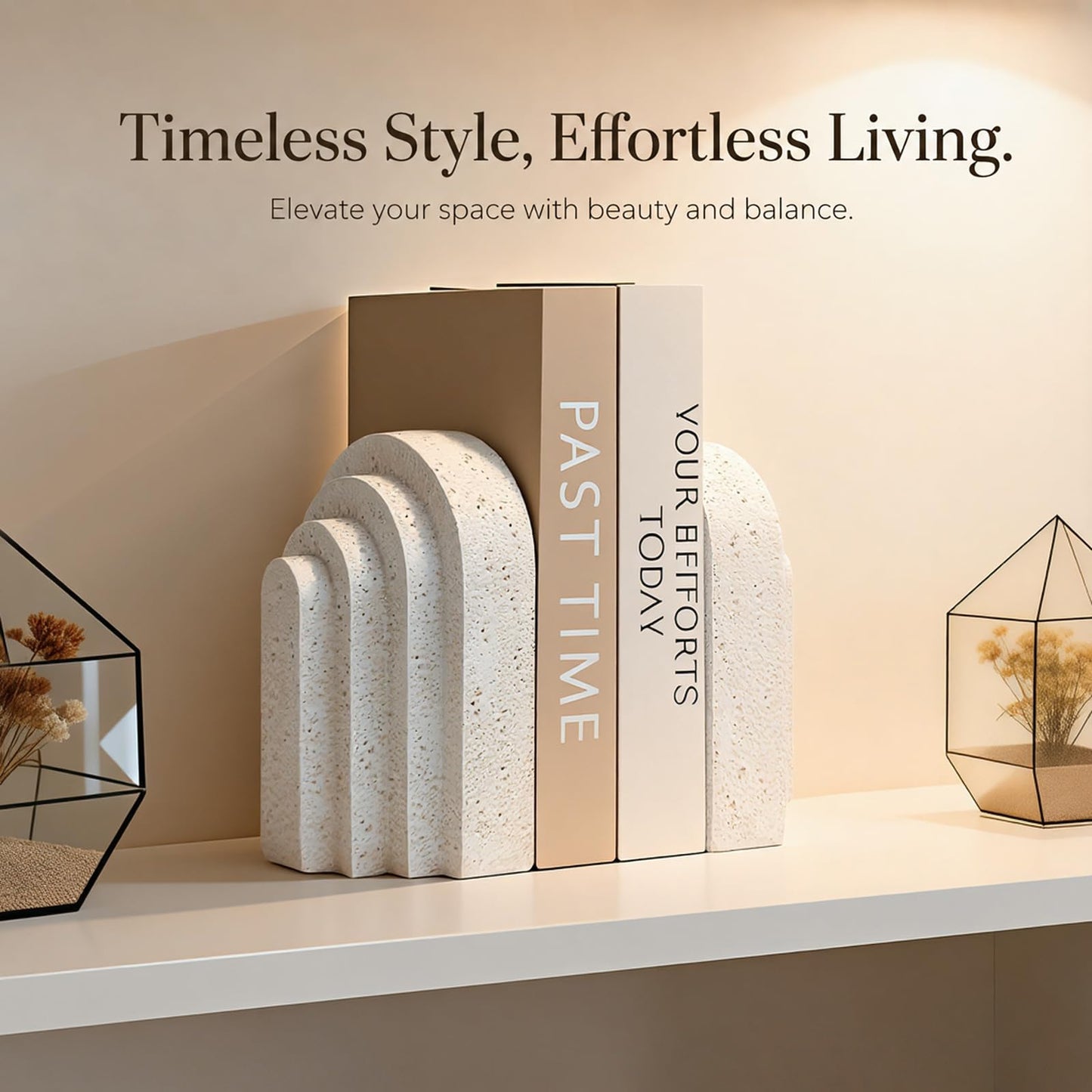 Heavy Duty Book Ends for Shelves, Decorative Book Stopper for Shelves, Resin Decor Bookends for Heavy Books, Modern Home Decor Aesthetic Bookend Aesthetically Pleasing Layered Arch Design, Set of 2
