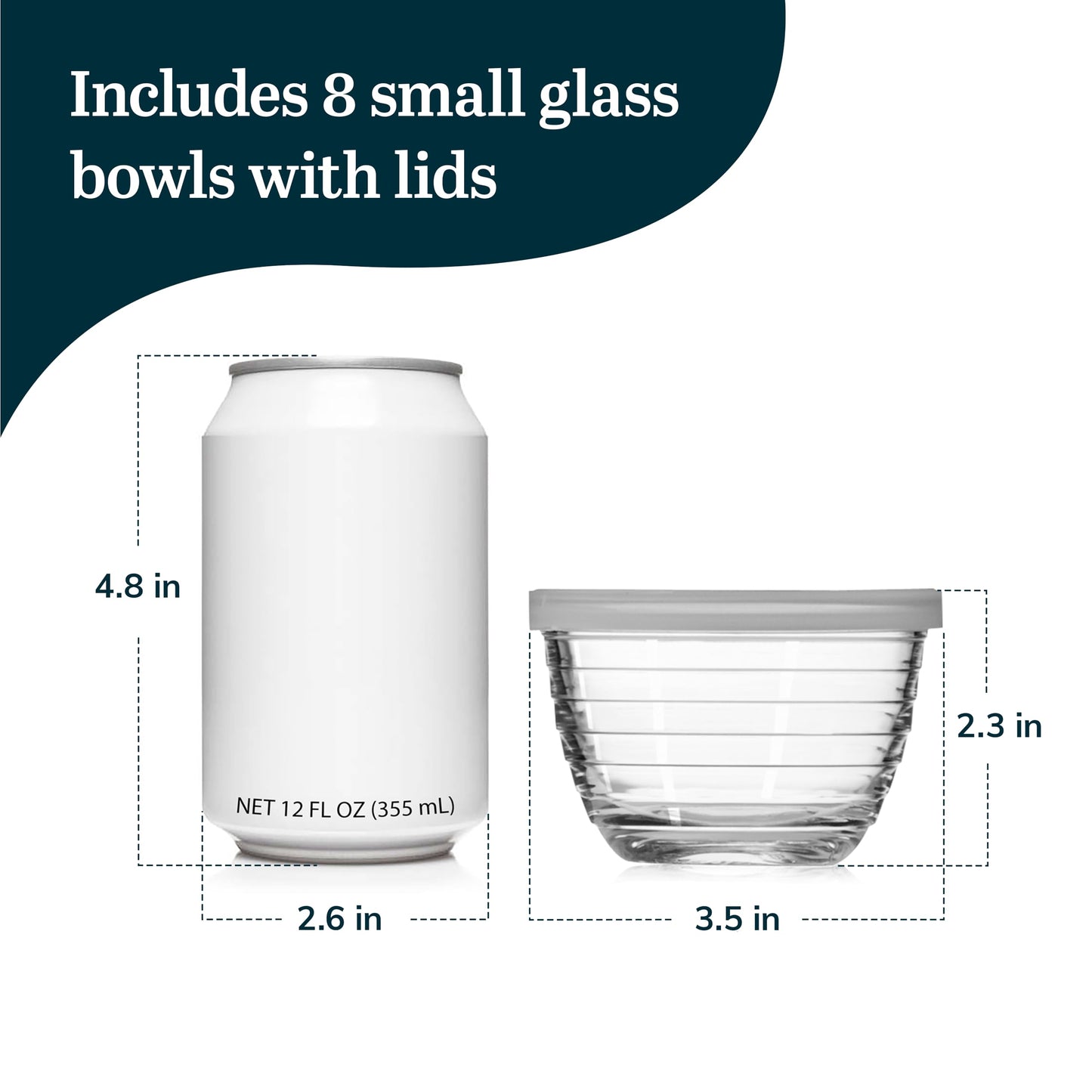Libbey Small Glass Prep Bowls with Lids, Set of 8, 6.25 oz Small Bowls- Ideal for Leftovers, Meal Prep & Dips, Durable & Dishwasher Safe