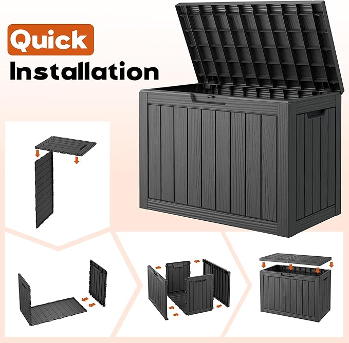 Outdoor Storage Box, Resin Deck Boxes Indoor and outdoor, Waterproof Storage Box Lockable Lid (Black, 50 Gallon)