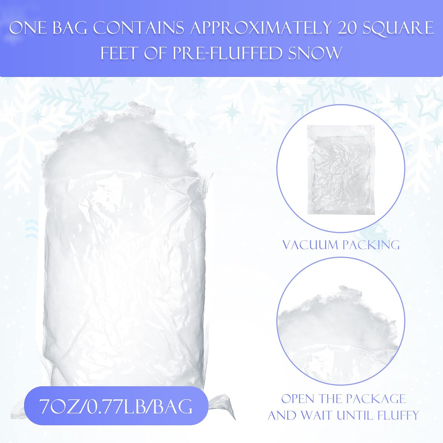 Tatuo 7 oz Fake Snow 200 g Per Bag Artificial Fake Cotton Christmas White Cloud Faux Fluffy Snow Indoor Soft for Winter Christmas Tree Mantle Village Nativity Scene