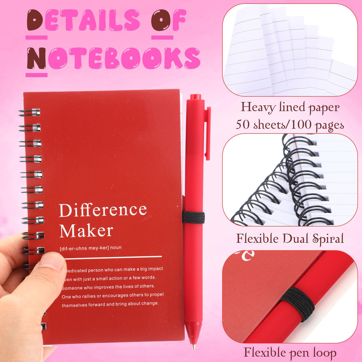Marspark 10 Sets Difference Maker Gifts for Women Men, Employee Appreciation Gifts Bulk Inspirational Thank You Cup Motivational Notebooks with Pen for Team Teacher Coworker Office (Colorful)