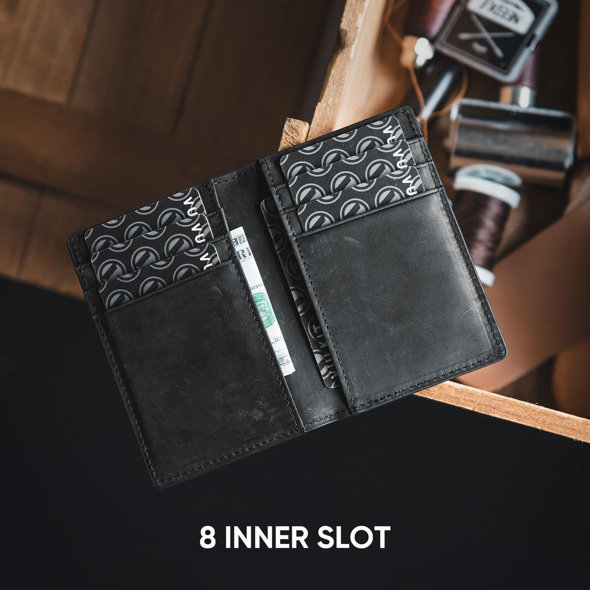 VULKIT Bifold Front Pocket Slim Wallet RFID Blocking Minimalist Thin Leather Credit Card Holder Wallet for Men and Women Genuine Leather Black