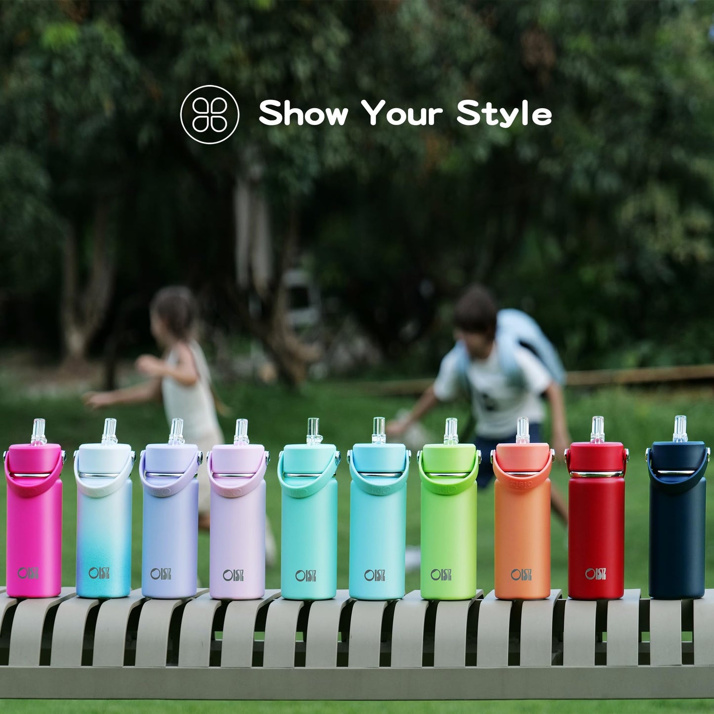 OISIZ Christmas Water Bottle for Kids,14oz Insulated Cup with Straw Lid,316 Stainless Steel Bottles for School,Insulated Tumbler for Holiday Gifts for Kids,Keep Cold for 24 Hours