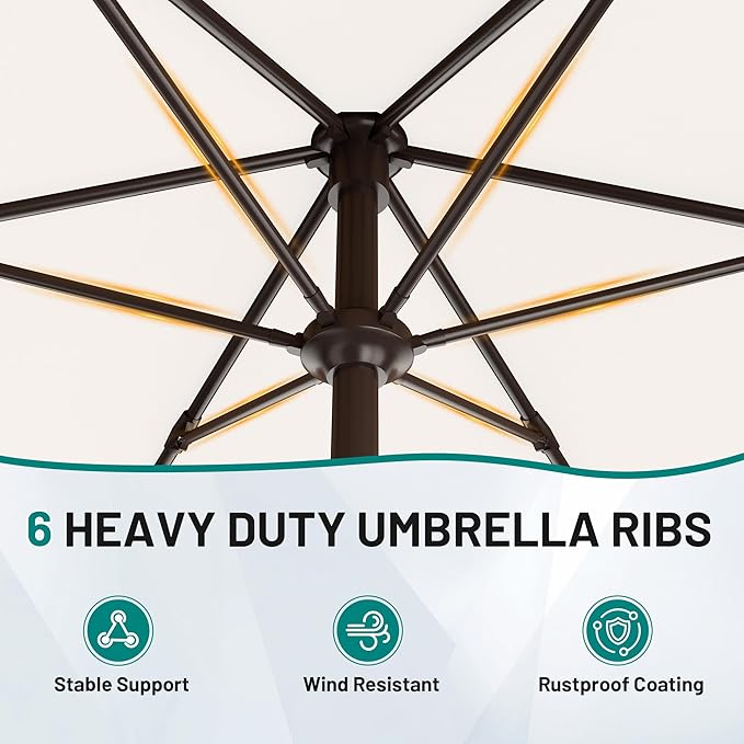 AreShark 7.5FT Patio Umbrella Table Market Umbrella with 6 Sturdy Ribs, Button Tilt/Crank, Heavy-Duty Outdoor Umbrellas for Pool, Deck, Garden and Backyard, Cream White