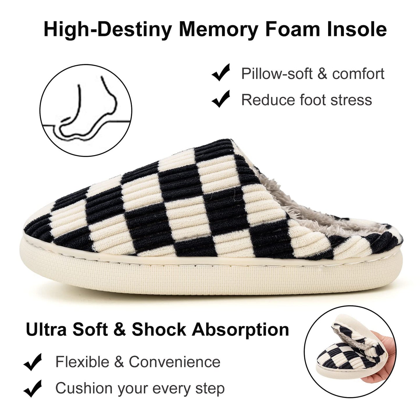 Guyarns House Slippers for Women & Men, Casual Indoor/Outdoor Shoes with Memory Foam, Faux Fur Lining (Black 40/41)