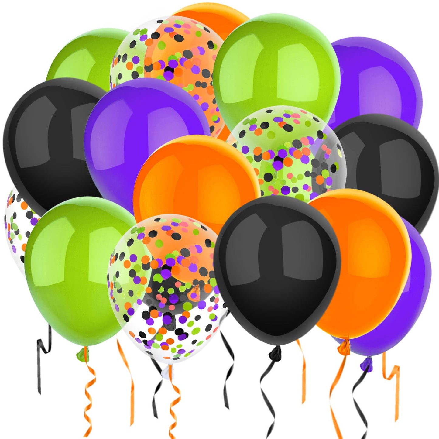PheiLa 50 Pcs 12 Inch Balloons - Halloween Decorations in Orange, Black, Purple, Green Confetti for Trick or Treat, Spooky Ghost, Bar, Birthday, Graduation Parties