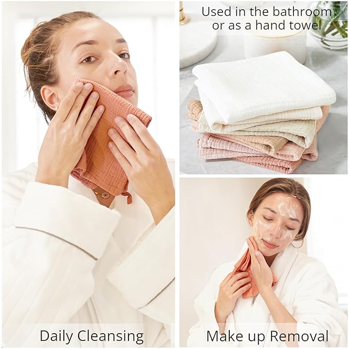 Konssy 7-Pack Soft Cotton Face Wash Cloths, Reusable Absorbent Washcloths