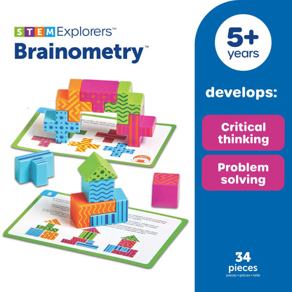 Learning Resources STEM Explorers Brainometry - 3d Puzzle, Brain Games, Brainteaser, Building Logic Toys, Gifts For Boys and Girls, Fine Motor Skills , Pattern Blocks, Math Manipulatives