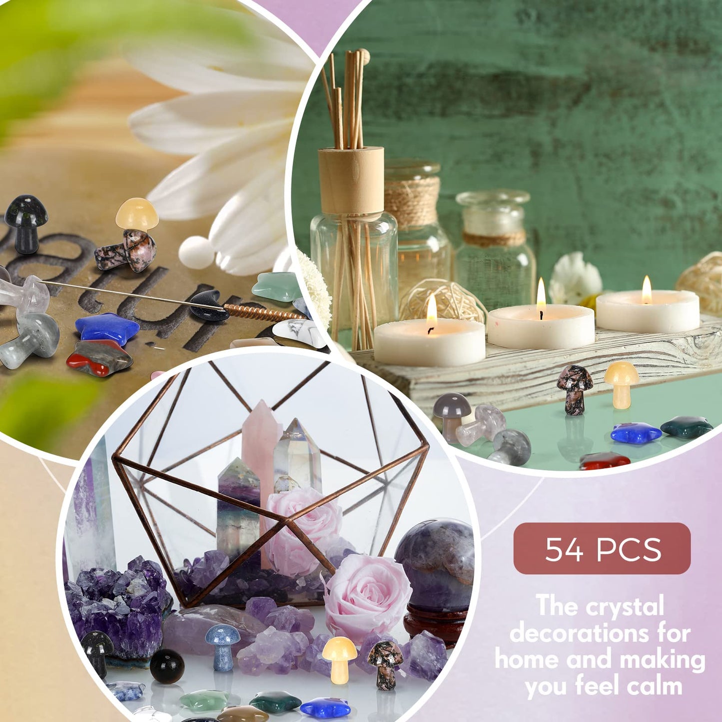 Nuenen 54 Pieces Worry Stones Mushroom Moon Star Shaped Crystal Bulks Mini Thumb Stones Sculpture Decor Gemstones and Crystals for Witchcraft DIY Meditation Balancing(Elegant Style)