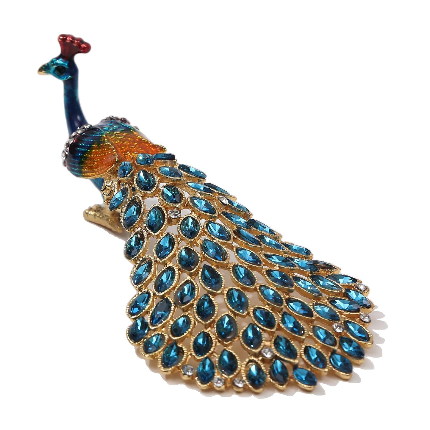 SEVENBEES Enameled Peacock Jewelry Box - Hand Painted Collectible Figurine with Crystal Rhinestones, Women and Girls for Rings and Earrings Valentine Decor Gifts