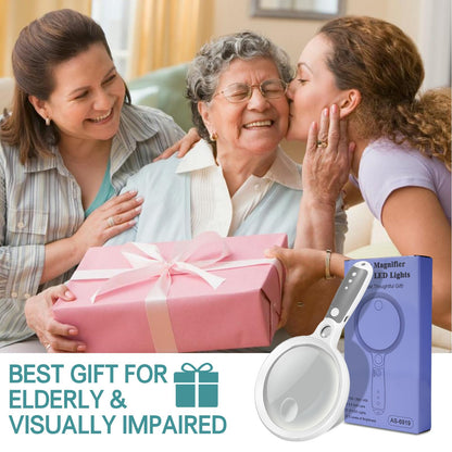 Large Magnifying Glass with 37 LED Light and Case, 10X 20X 45X Handheld Illuminated Lighted Magnifier with 3 Light Modes Rechargeable Magnifying Glass for Seniors Reading, Inspection (White & Grey)