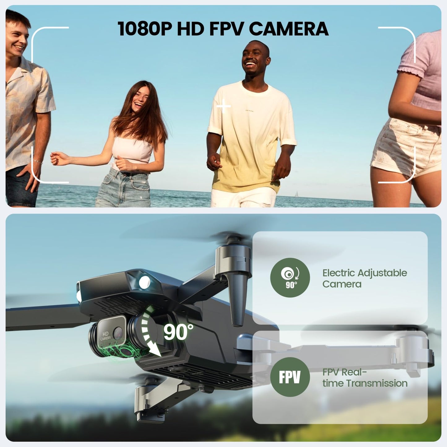 Holy Stone HS290 Foldable Drone with 1080P HD FPV Camera for Beginners, RC Quadcopter with Optical Flow, APP Control, Tap Fly, 3 Speed Modes, 2 Modular Batteries, Toys Gifts for Boys and Girls