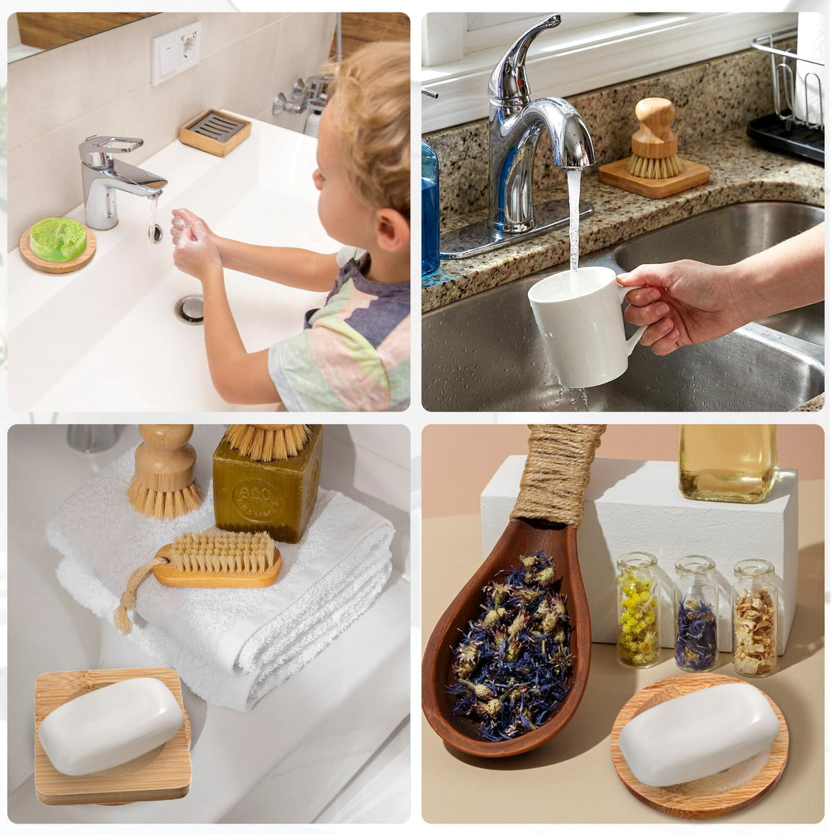 12 Pcs Bamboo Soap Dishes, Wooden Soap Tray Soaps Holder for Bathroom, Shampoo Bar Holder for Shower, for Home Bathroom(Square & Round)