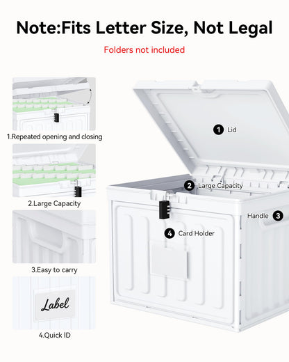 Oterri Plastic File Box with Lid for Letter Size Hanging File Folders, Hanging File Folder Box for Home, Office, School, File Cabinet, Assembly File Organizer, White，Large-2 Pack Without Folders
