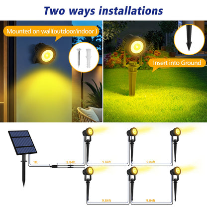 T-SUNUS Halloween Solar Spot Lights 6-in-1 Outdoor Warm White 3000K Landscape Spotlight IP65 Waterproof Separated Panel Spotlights with 9.8ft Cable Auto On/Off for Christmas Tree Lawn Driveway Pathway
