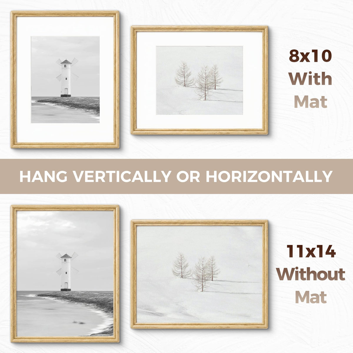 Fun Memories 11x14 Picture Frame, Handcrafted Oak Wood Picture Frame, 11 x 14 Photo Frame with High Tempered Glass, 11 by 14 Wooden Frame Matted to 8x10 Photo Wall Mounted, Oak Color, 1 Pack