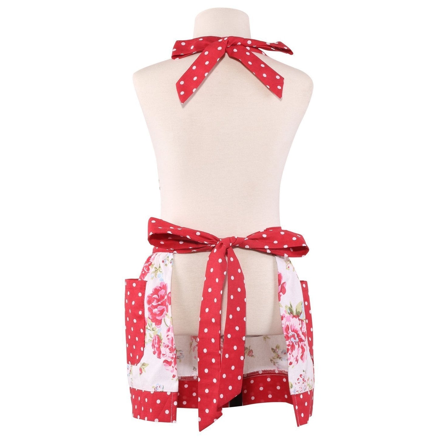 NEOVIVA Kids Aprons for Girls with Pockets, Durable Canvas Toddler Apron for Kids Cooking, Baking, BBQ and Gardening, Style Diana, Floral Lollipop Red